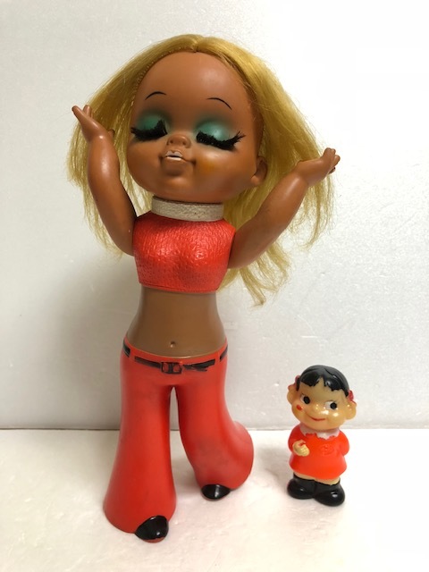 昭和レトロ☆７０年代ファッション 女の子 ソフビ人形 大 ２９．０ｃｍ １８５ｇ 当時物 ＪＡＰＡＮ