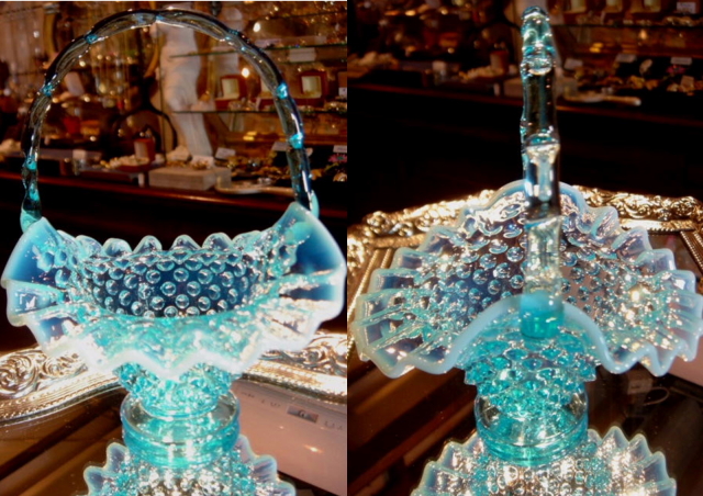 フェントン コインドット 花瓶 フラワーベース 水色 ブルー オパール ...
