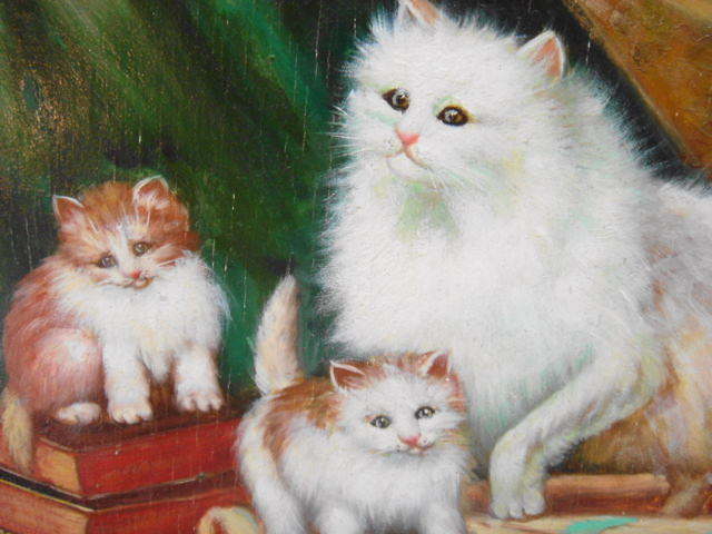アンティークスタイル 絵画（油絵） ネコの親子 [NW0005] アンティーク 