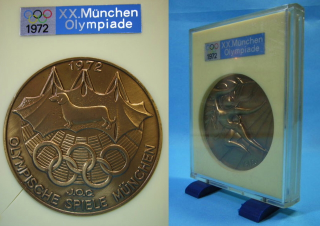 ミュンヘンオリンピック記念メダル　１９７２年　　岡本太郎デザイン　ブロンズ　刻印あり　２５３ｇ　【TO1570】