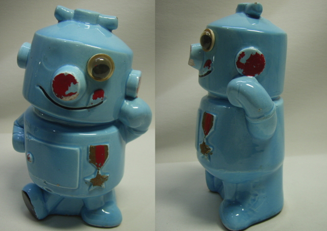 ロボタン 陶器製 人形 貯金箱 １５．３ｃｍ ２１０ｇ 当時物 現状 詳細不明 【TO2186】
