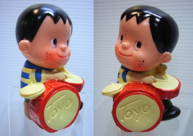 東洋信託銀行 ドラム 男の子 ソフビ人形 貯金箱 １０．３ｃｍ 手塗り 企業物　非売品 【TO2583】