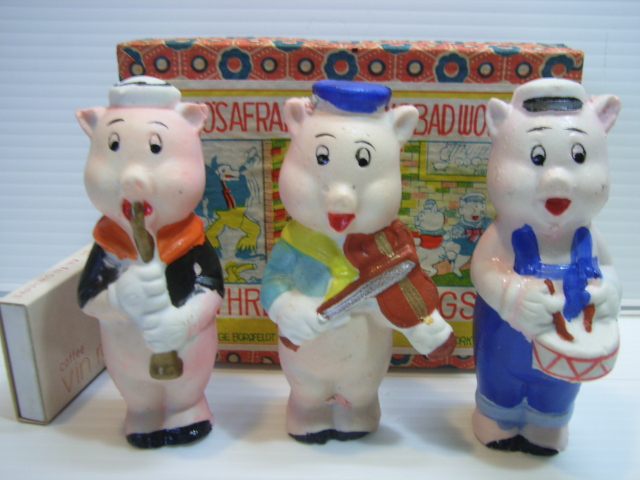 貴重 美品 ディズニー ３匹の子豚 陶器 人形 ９ ０ｃｍ 共箱