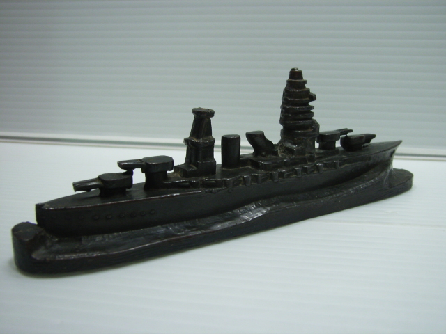 戦艦 ○○？　文鎮 軍艦 16．3cm 300g 当時物 戦艦 現状 詳細不明◇江崎 グリコ