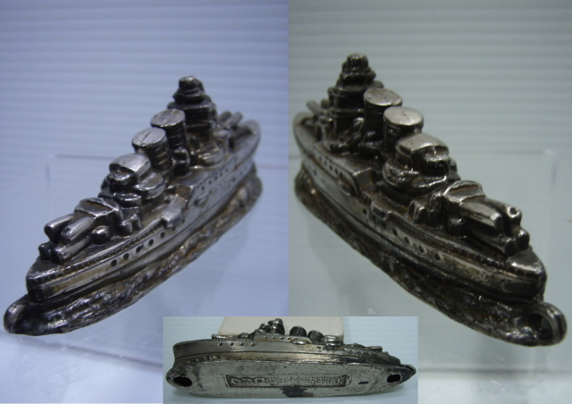 貴重☆江崎グリコ おまけ 軍艦 文鎮 ９．７ｃｍ ５７．３ｇ 当時物 