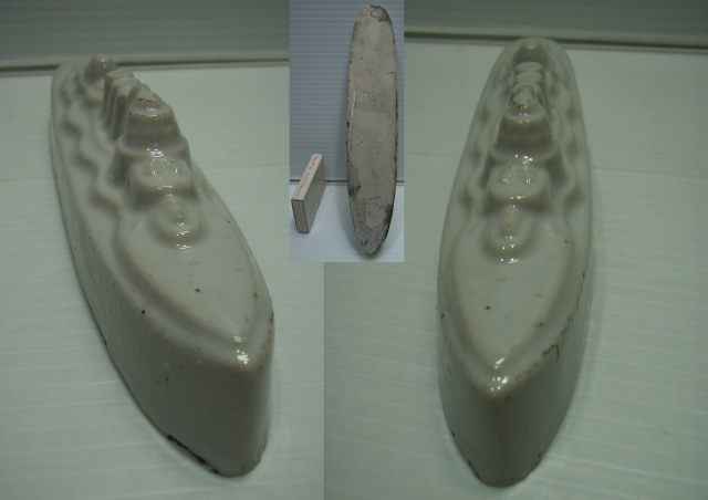 白磁 船 軍艦 文鎮 陶器製 大 17．5cm 235g ずっしり